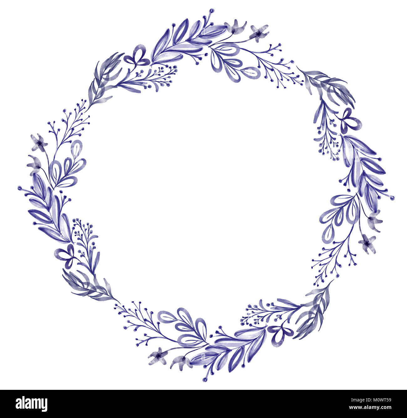 Uv-Aquarell Blumenkranz Blatt Sommer. Auf weissem Hintergrund für Grußkarten für die Hochzeit isoliert, Valentinstag Stockfoto