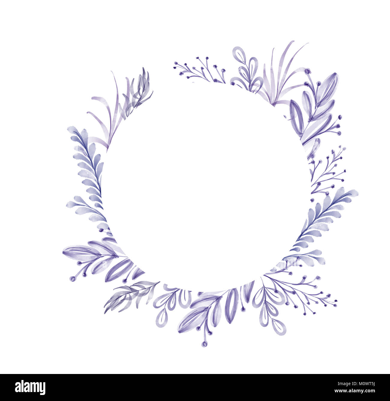 Uv-Aquarell Blumenkranz Blatt Sommer. Auf weissem Hintergrund für Grußkarten für die Hochzeit isoliert, Valentinstag Stockfoto