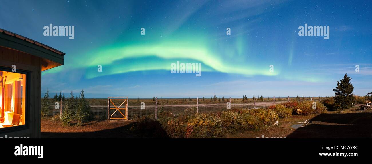 Kanada, Manitoba, Provinz, die Hudson Bay, Nanuk Polar Bear Lodge, Aurora Borealis Stockfoto