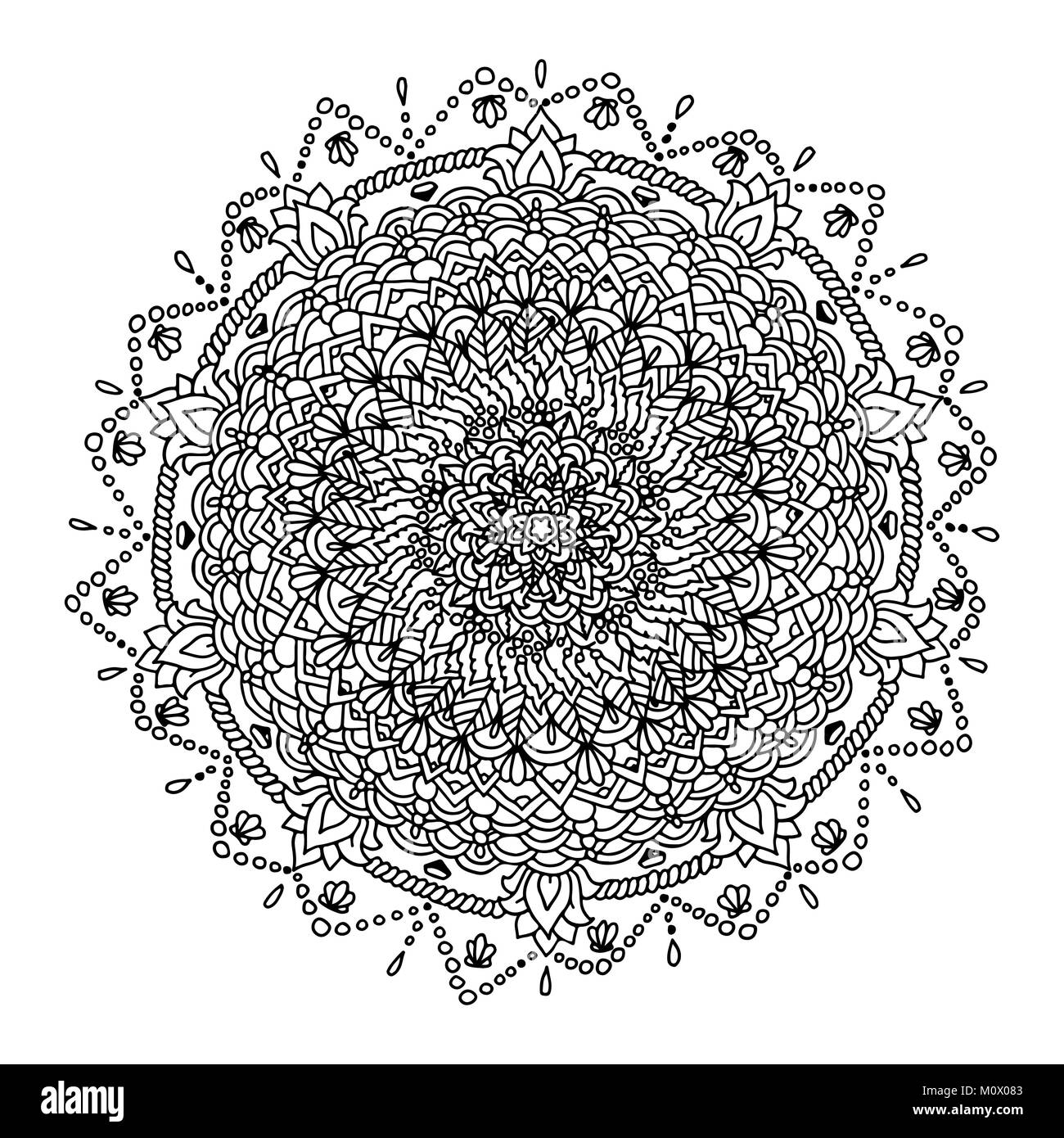 Abstrakte mandala Ornament. Asiatische Muster. Schwarze und weiße authentischen Hintergrund. Vector Illustration. Stock Vektor