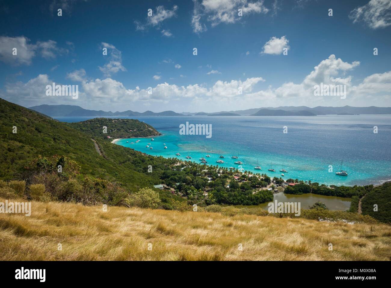 Britische Jungferninseln, Jost Van Dyke, White Bay, Erhöhte Ansicht Stockfoto