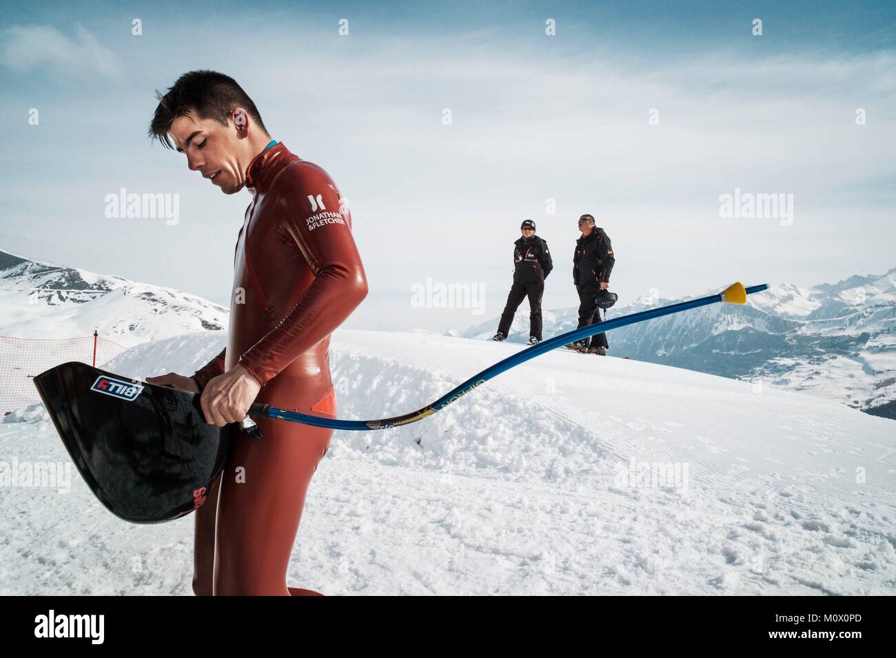 Frankreich, Hautes Alpes, Vars, Ausbildung Umlauf für die Speed Master ausführen, versuchen Sie, die Geschwindigkeit der Ski World Record, Louis Billy Stockfoto