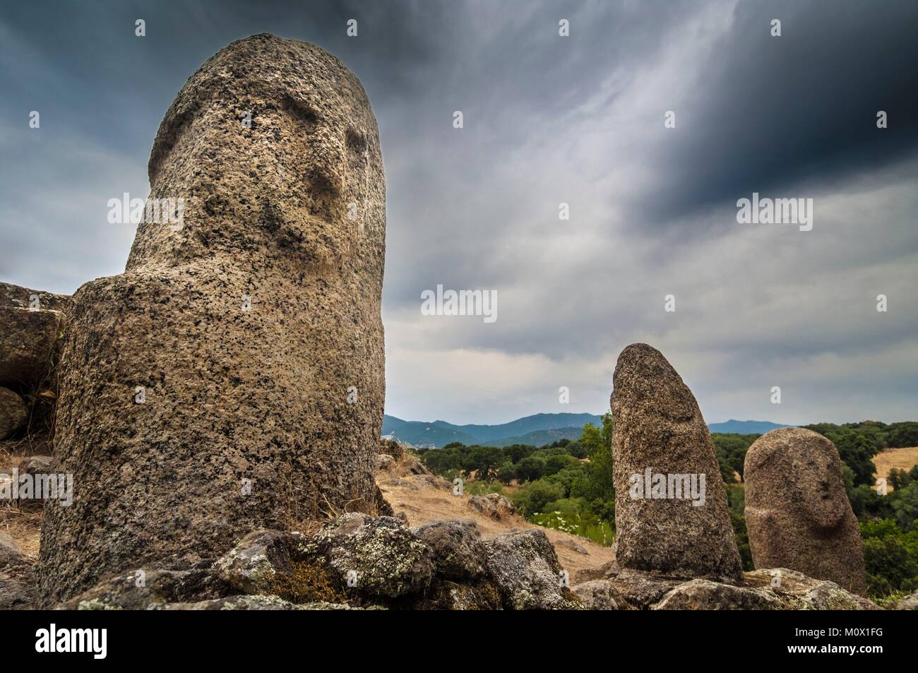 Frankreich, Corse du Sud, Prähistorische Stätte von Filitosa, Statue-menhir Stockfoto