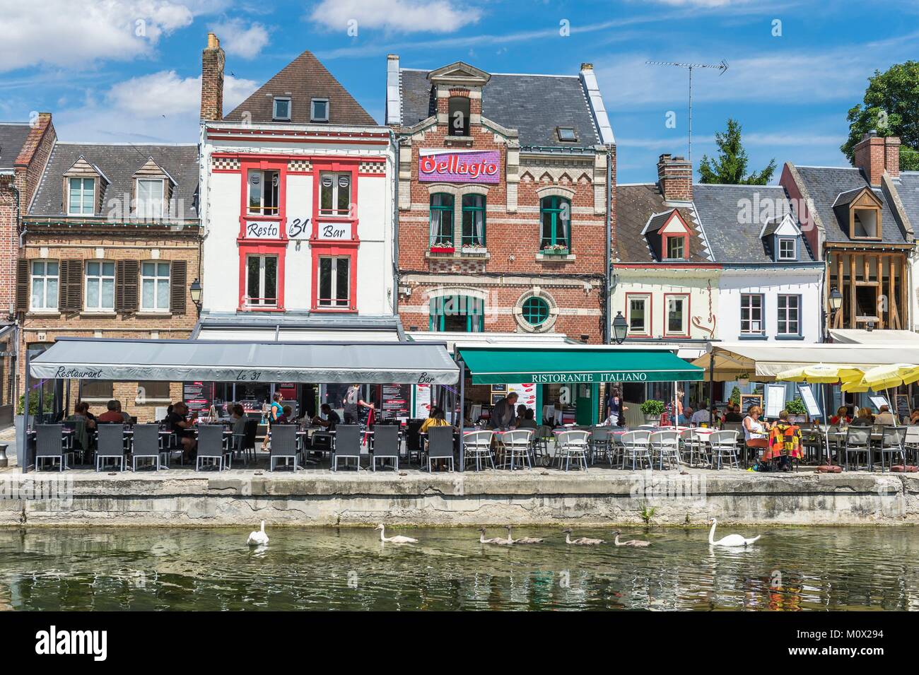 Frankreich, Picardie, Amiens, Saint Leu Bezirk, Quai Belu am Ufer des Flusses Somme Stockfoto