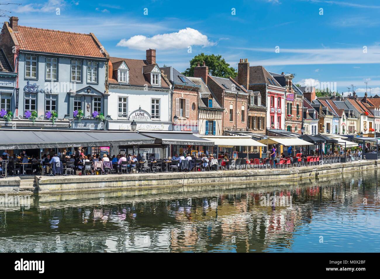 Frankreich, Picardie, Amiens, Saint Leu Bezirk, Quai Belu am Ufer des Flusses Somme Stockfoto