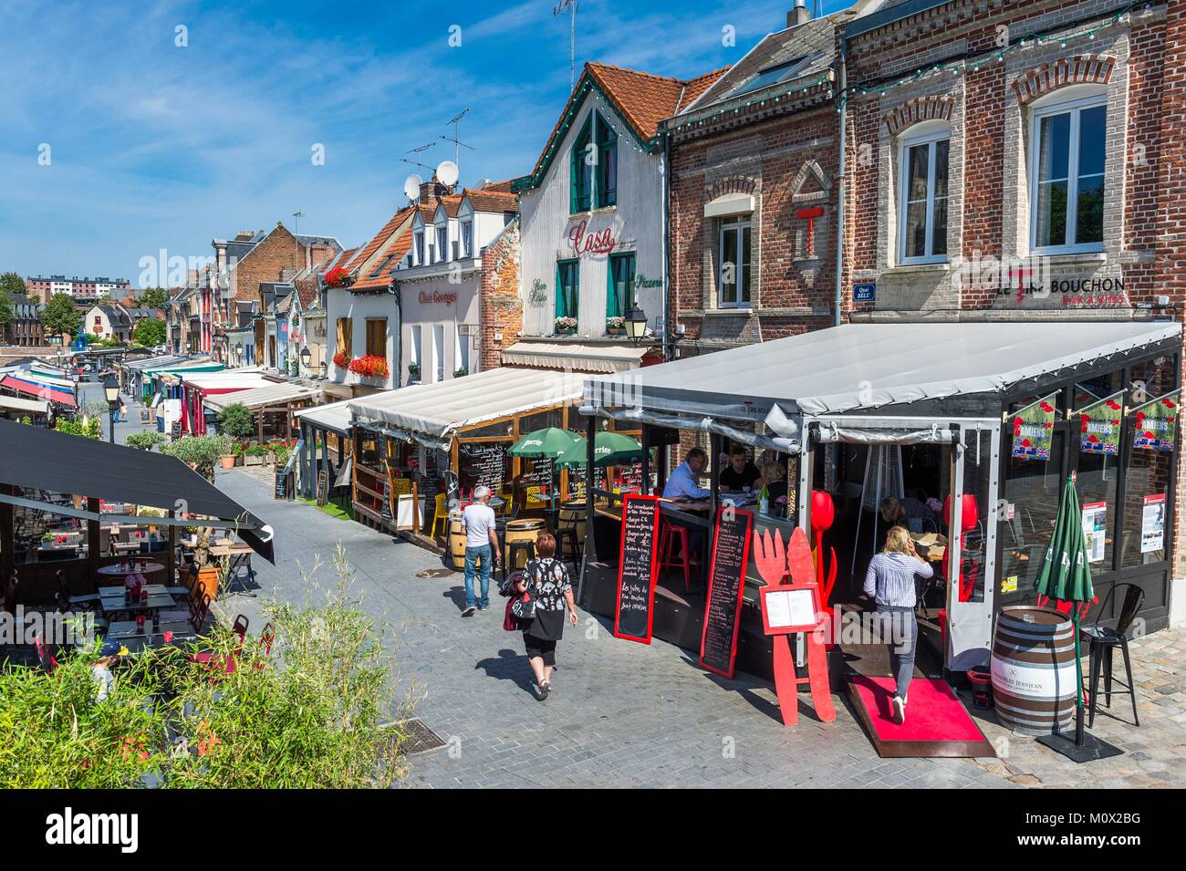 Frankreich, Picardie, Amiens, Saint Leu Bezirk, Quai Belu am Ufer des Flusses Somme Stockfoto