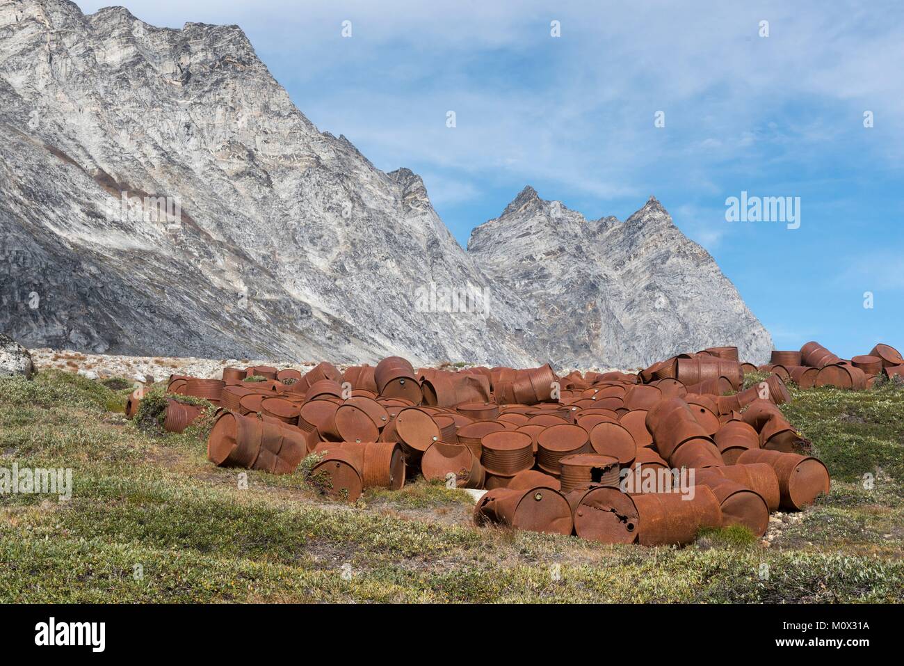 Grönland, Sermersooq, Ammassalik Fjord, der ehemalige amerikanische Basis von Ikateq Stockfoto