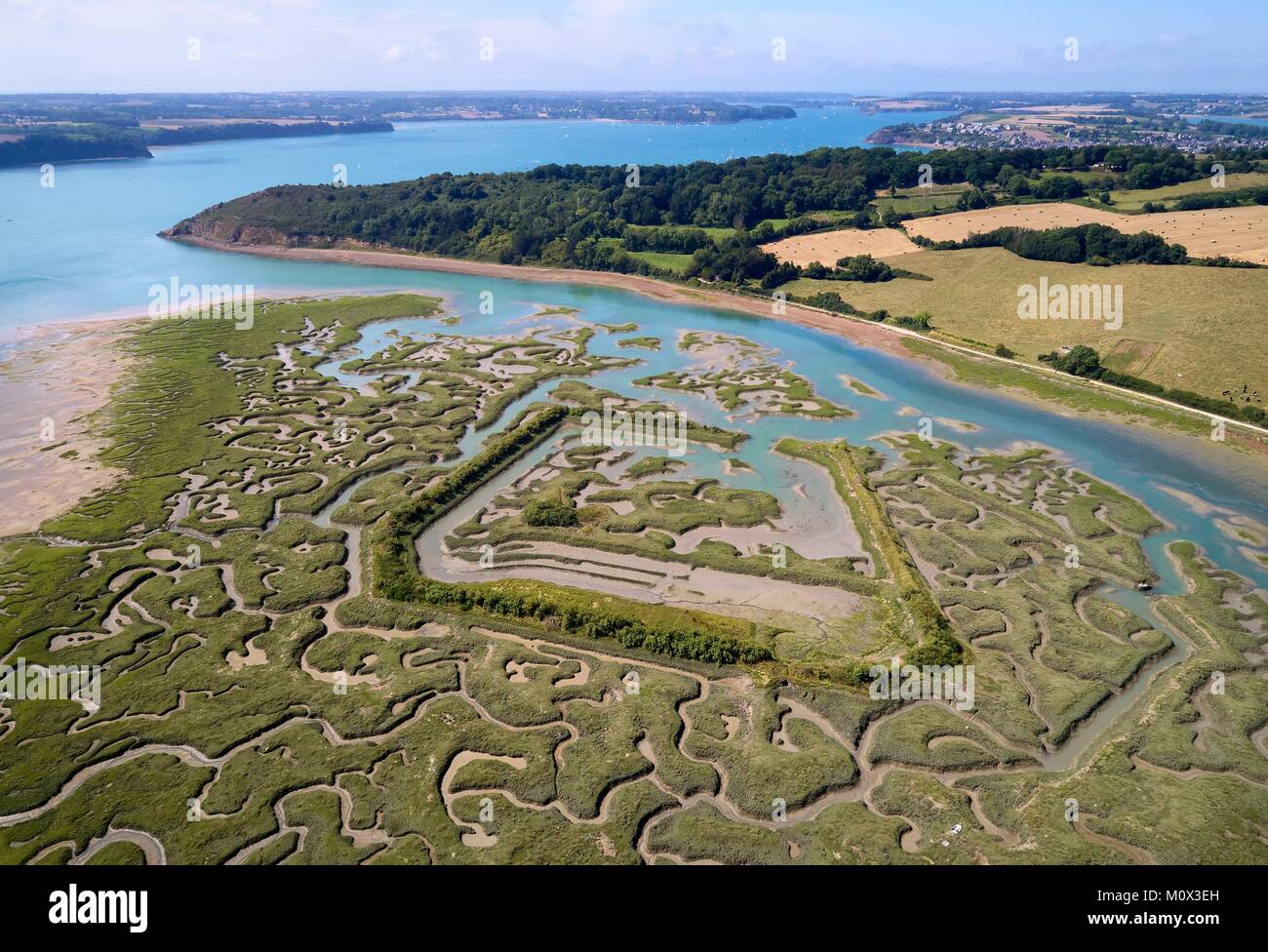 Frankreich, Ille et Vilaine, der Rance, St. Suliac, Anse du Vigneux, Reste einer Viking Camp verlassen in 939 (Luftbild) Stockfoto