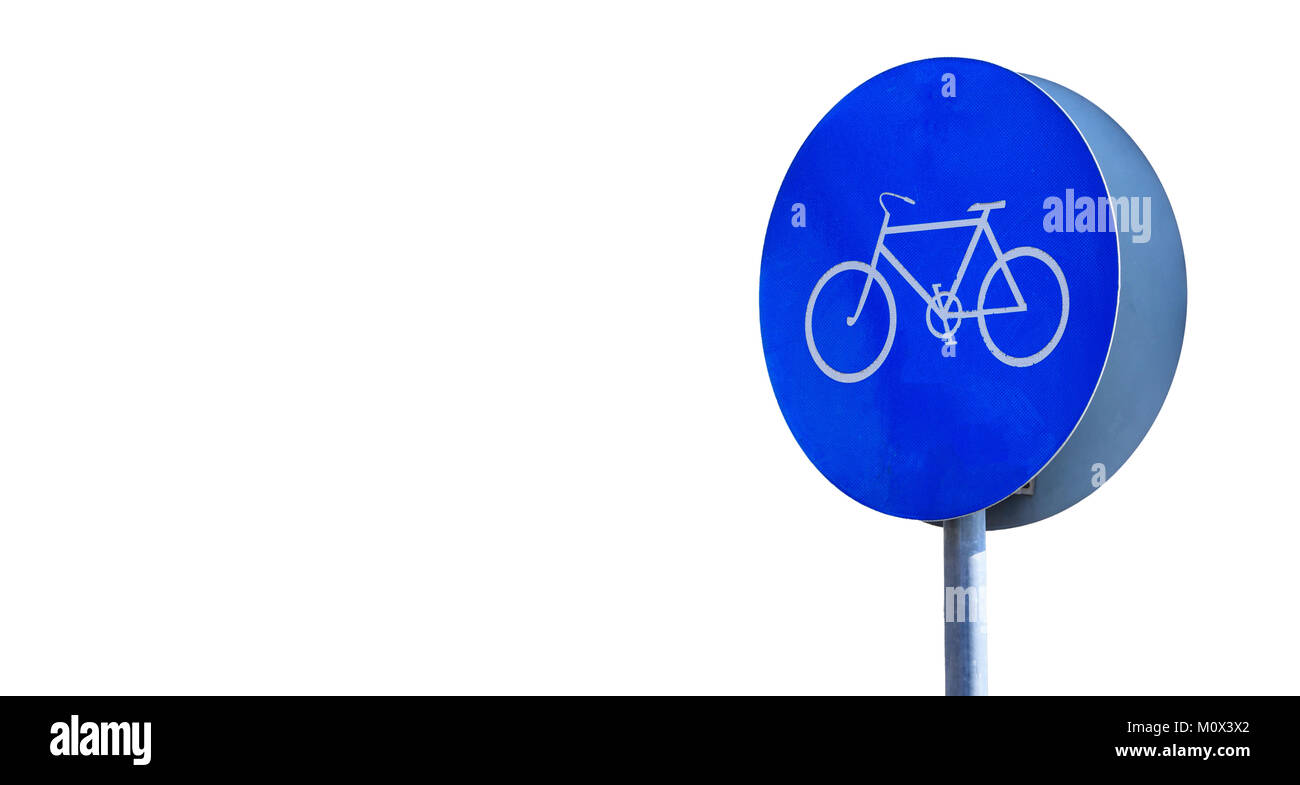 Fahrrad Zeichen informativ, erlaubt nur Fahrräder. Weißer Hintergrund, Platz für Text, Banner, aus der Nähe. Stockfoto