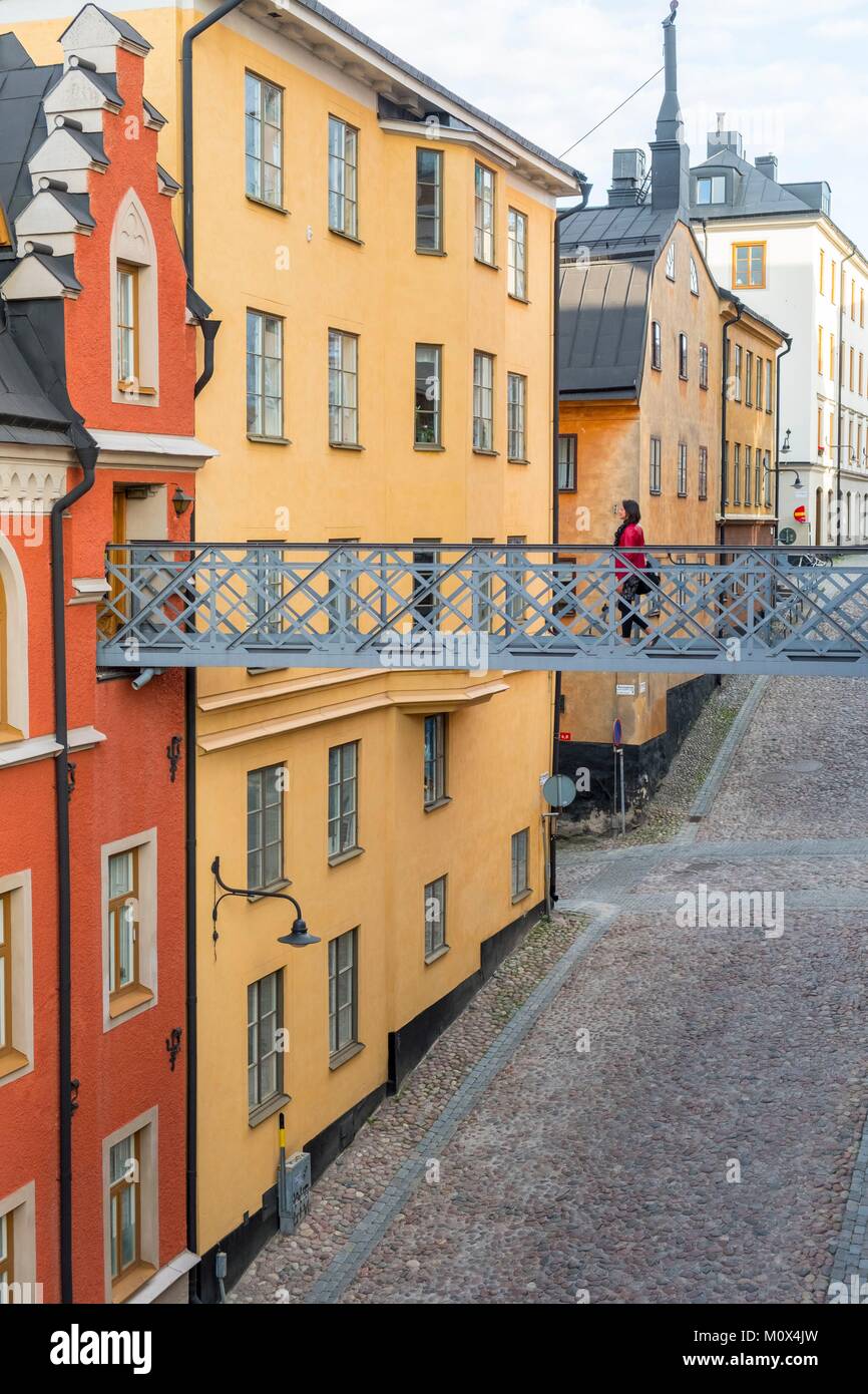 Schweden, Stockholm, Sodermalm Island, gepflasterte Gassen in der Nähe von Slussen Stockfoto