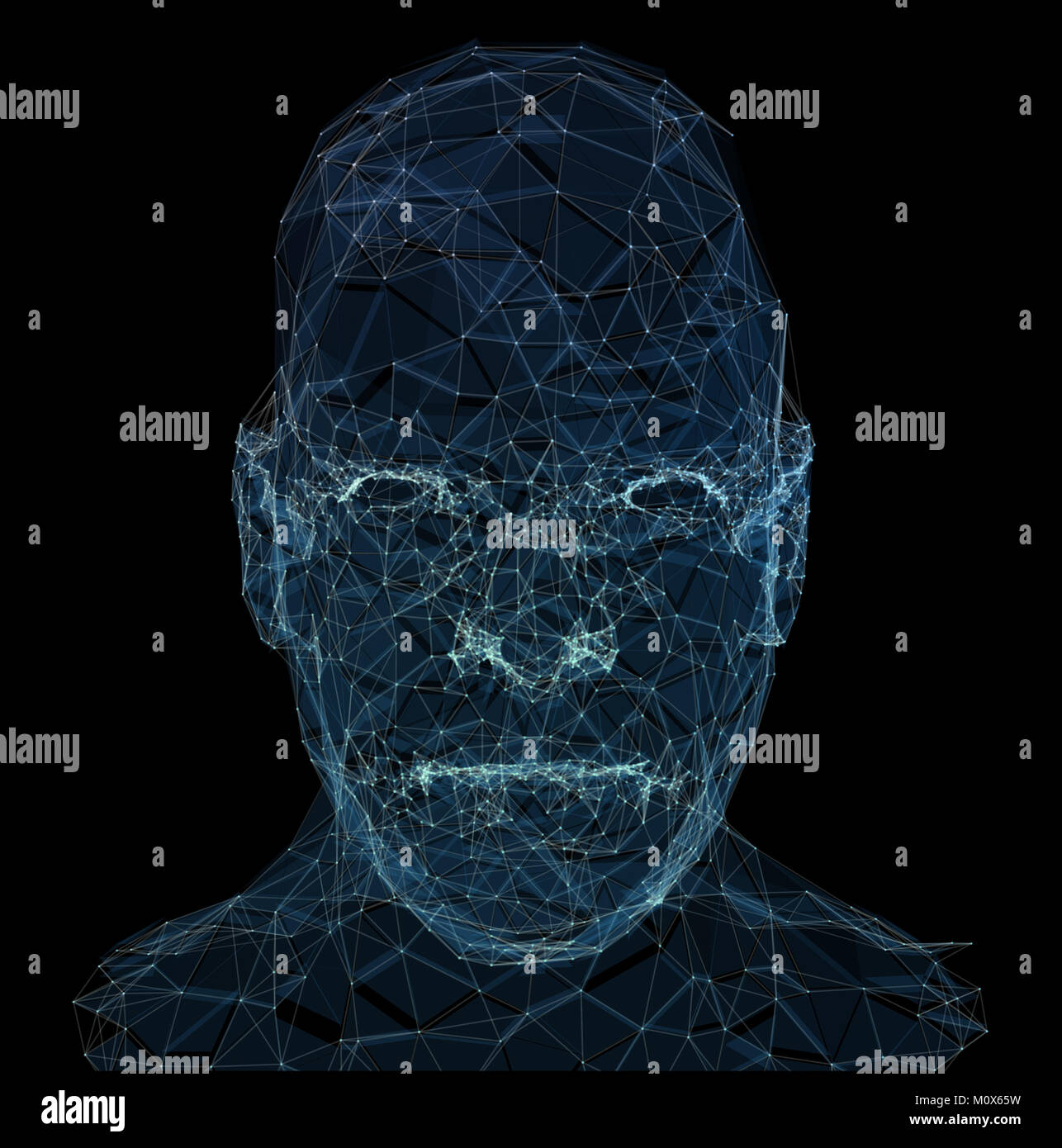 Menschlichen Kopf mit im 3D-Raum. Blau abstrakte futuristische Medizin, Wissenschaft und Technik Hintergrund Abbildung. 3D-Rendering. Stockfoto