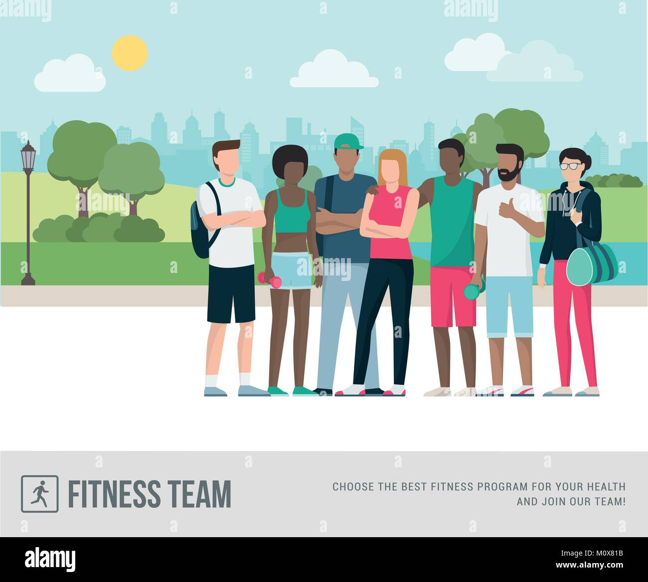 Junge sport Leute zusammen im Park aufwerfen, sind Sie Joggen im Freien und körperlicher Bewegung, Fitness Concept Stock Vektor