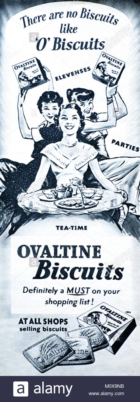 Ovomaltine Kekse vintage Werbung 1955 Stockfoto