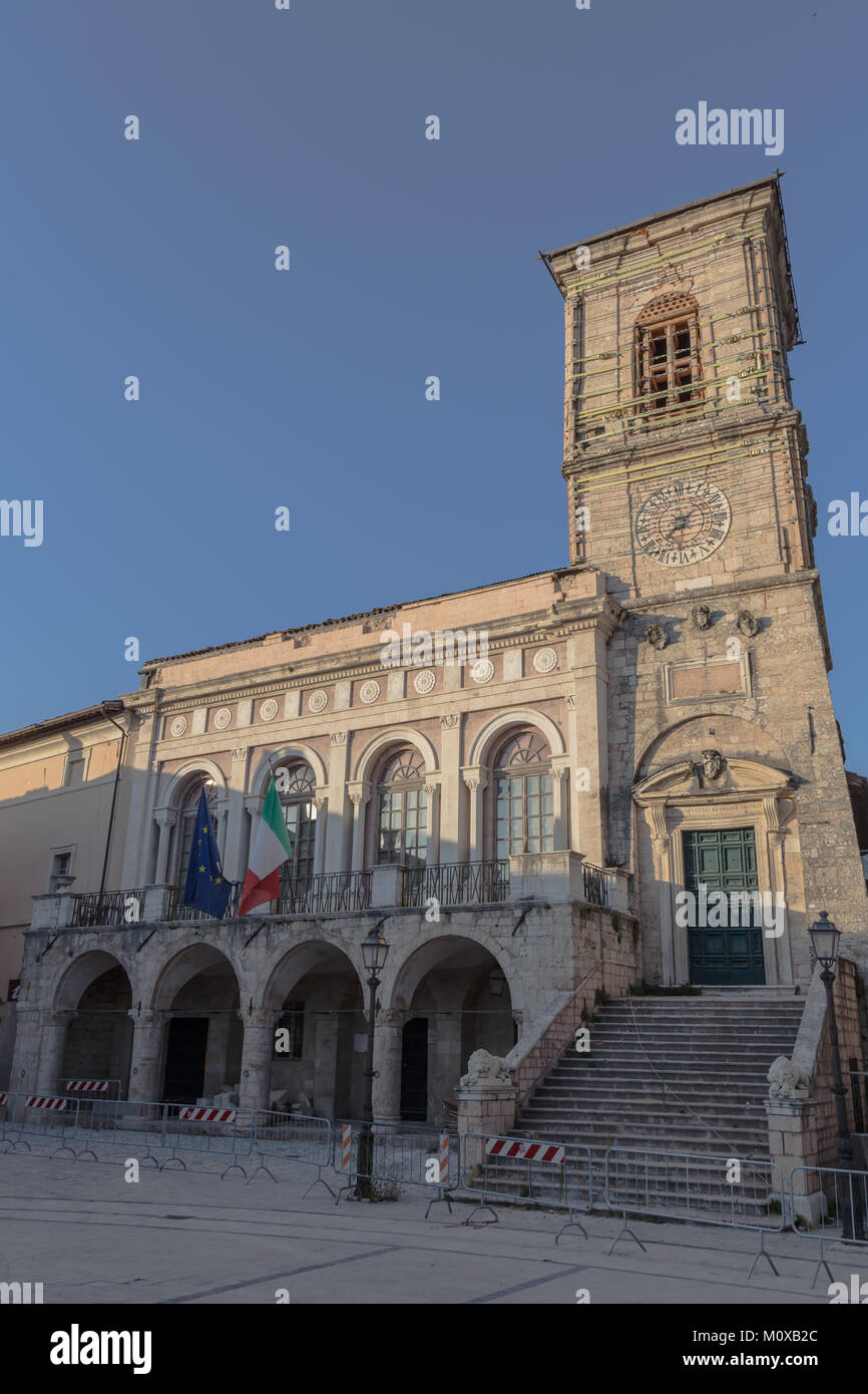 Ein Land, das von dem starken Erdbeben der Stärke 6,5 am 30. Oktober 2016 schlug. Norcia, Umbrien, in der Provinz von Perugia Stockfoto