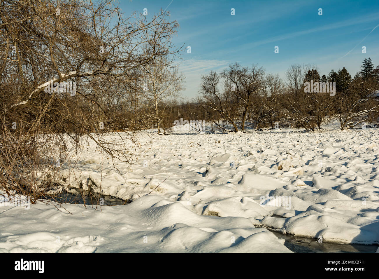 Ein Eisstau die Housatonic River blockieren in Kent, Connecticut. Stockfoto