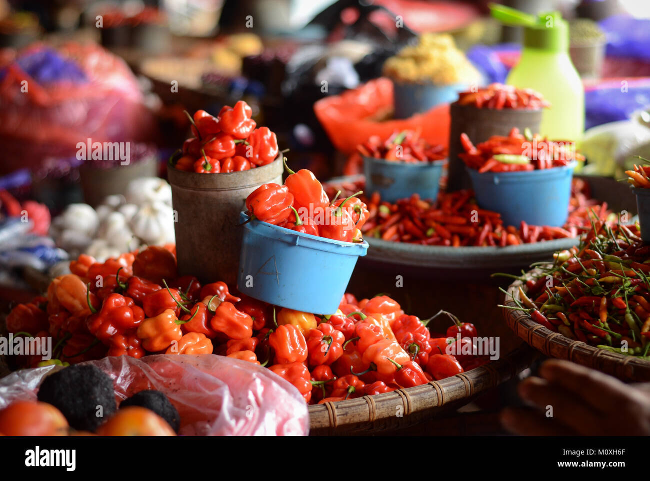 Frische Gewürze in Pasar Bolu, einem traditionellen Markt in Rantepao Stadt verkauft - in der Regentschaft von Norden Toraja. Stockfoto