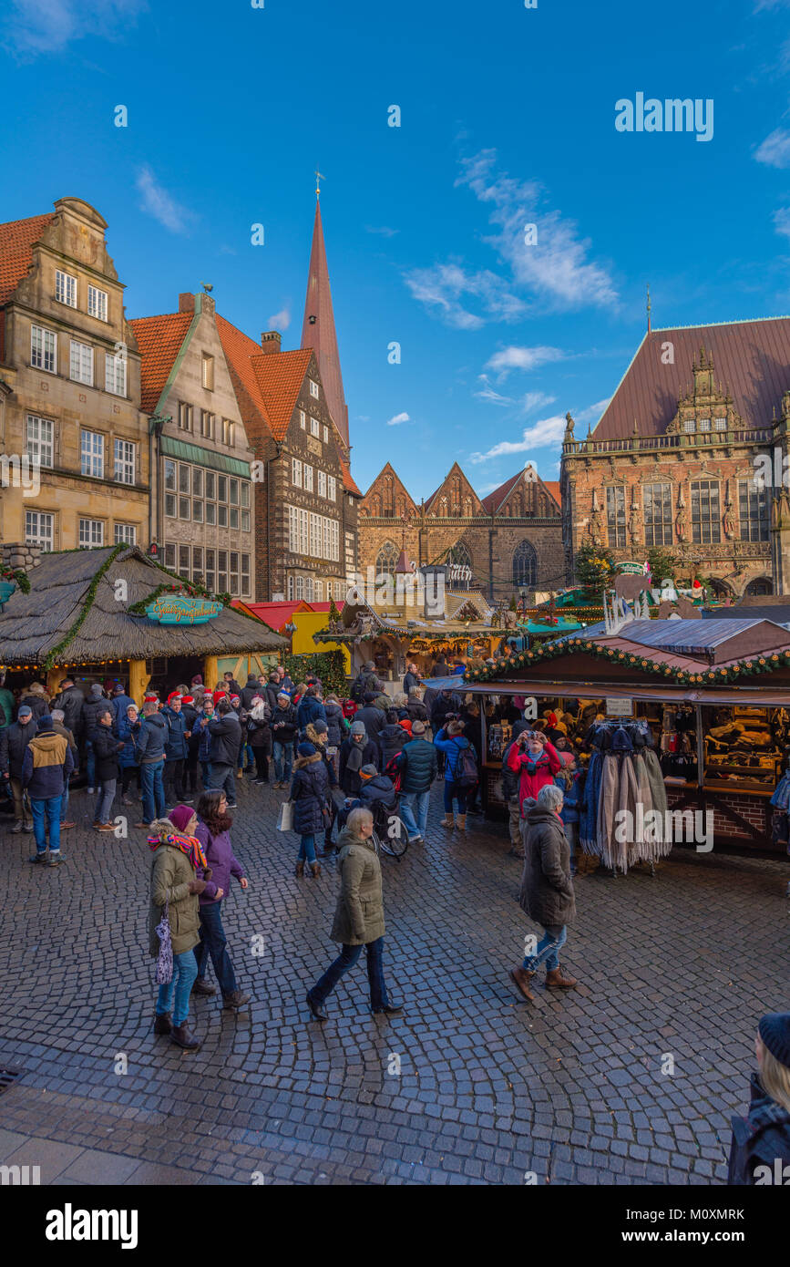 Weihnachtsmarkt, Marktplatz im Zentrum der Stadt, Bremen, Deutschland, Europa Stockfoto