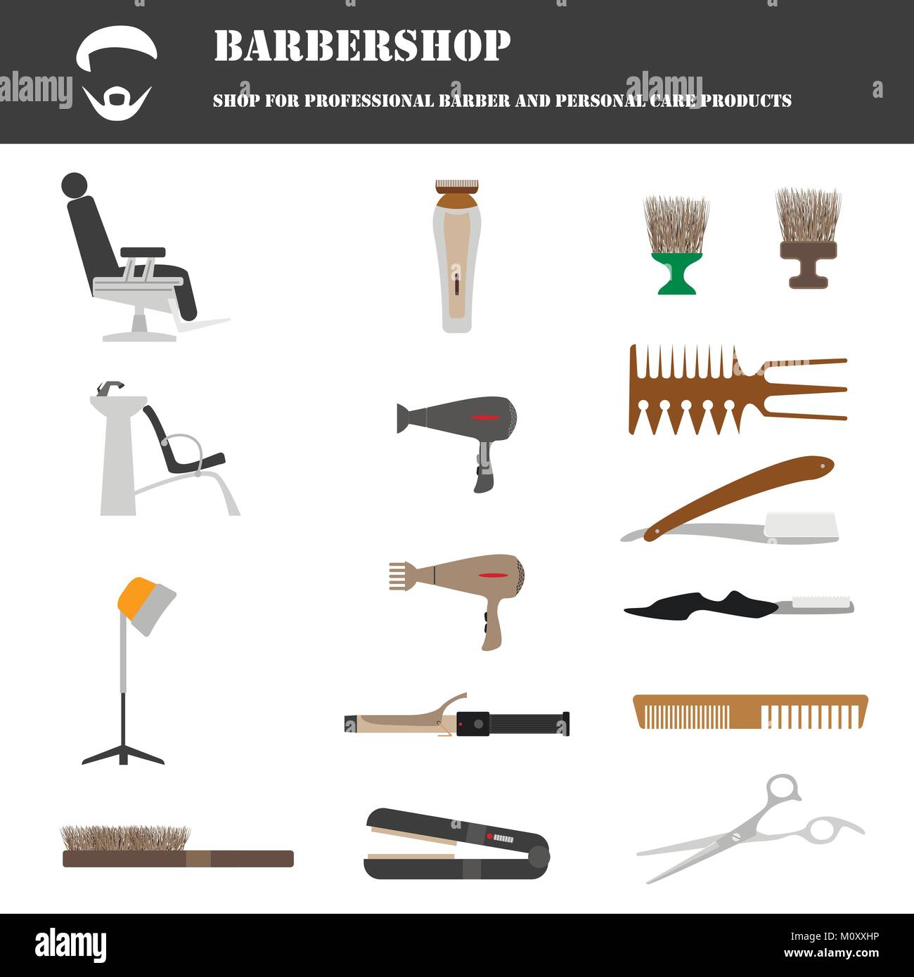 Eine Reihe von Icons für Friseur oder Frisör. Stock Vektor