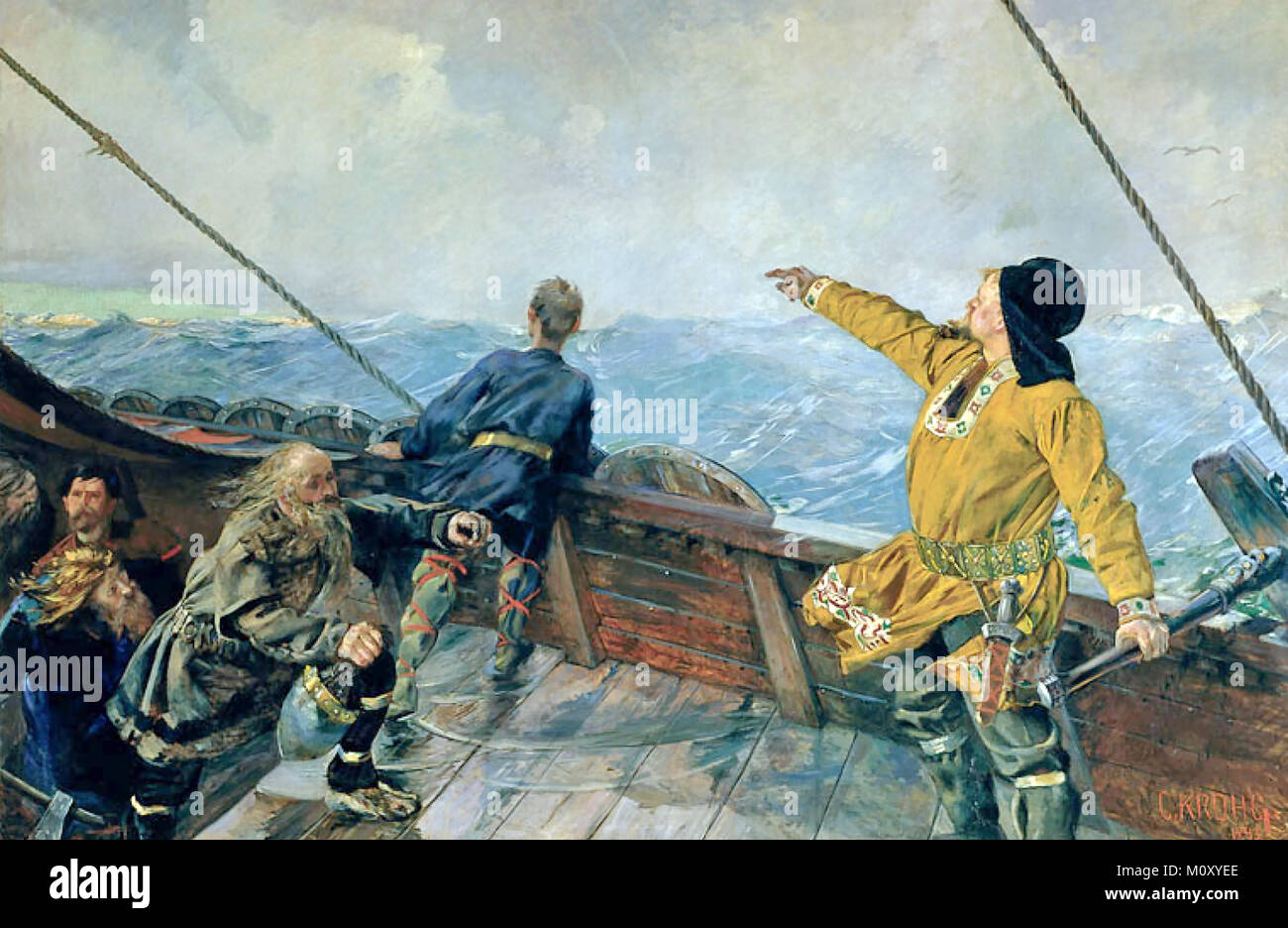 Leif Erikson Leif Eriksson entdeckt Amerika von Christian Krohg (1893), Leif Erikson, Leif Ericson (C. 970 - C. 1020) Norse Explorer aus Island. Stockfoto