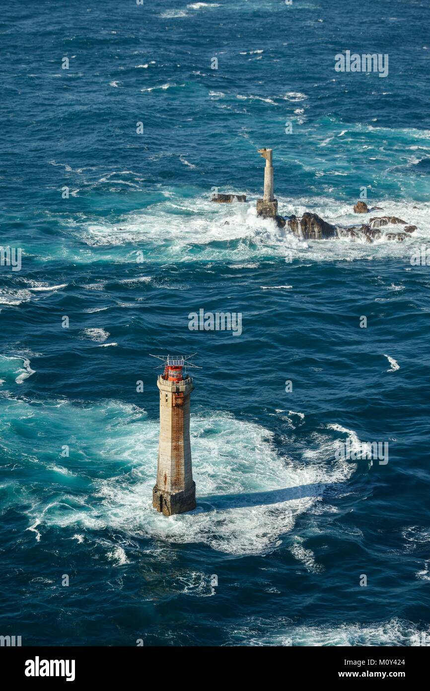 Frankreich, Finistere, Ouessant Insel, nividic Leuchtturm (Luftbild) Stockfoto