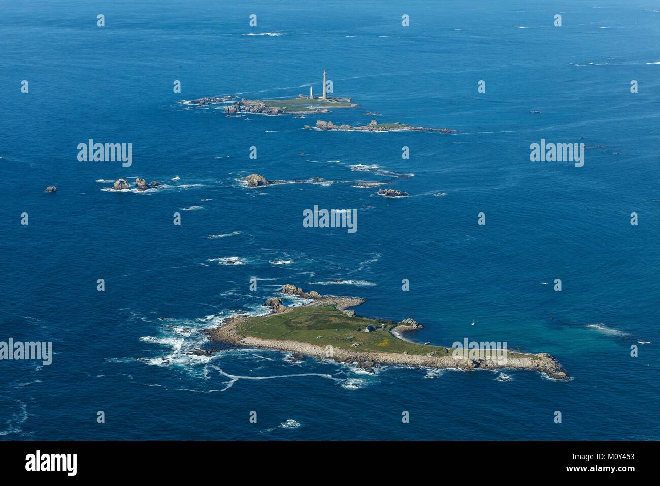 Frankreich, Finistere, Plouguerneau, Stagadon und Vierge Inseln (Luftbild) Stockfoto