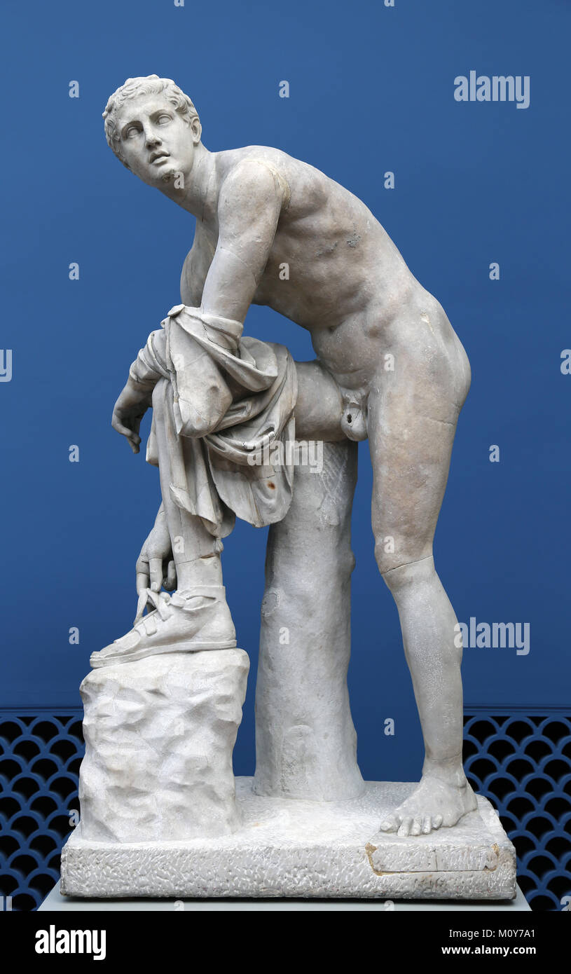 Hermes, der Bote der Götter. 2. Hadriansvilla bei Tivoli. Kopie eines Griechischen Bronze von lysippos. Stockfoto