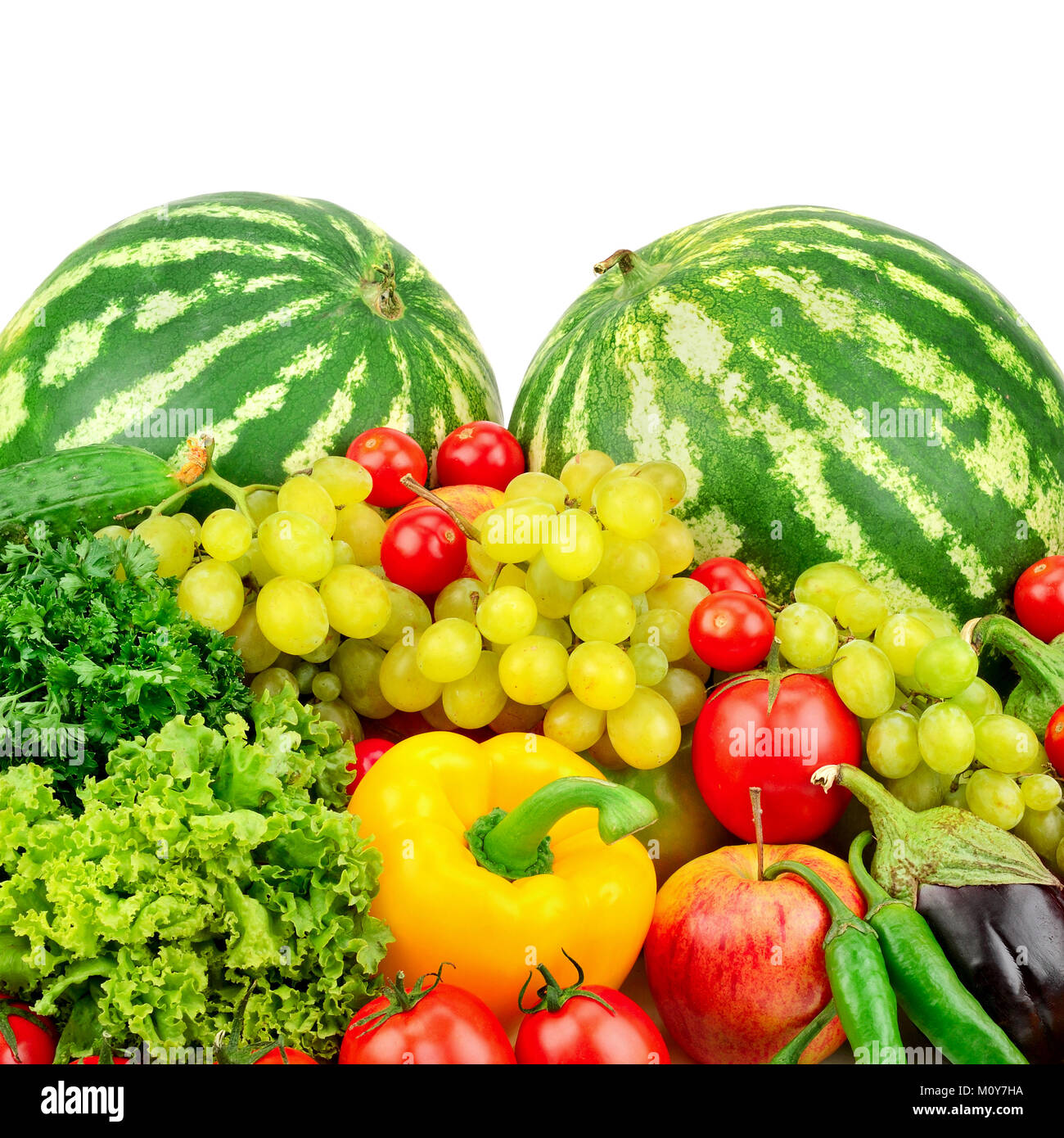 Obst und Gemüse isoliert auf weißem Hintergrund Stockfoto