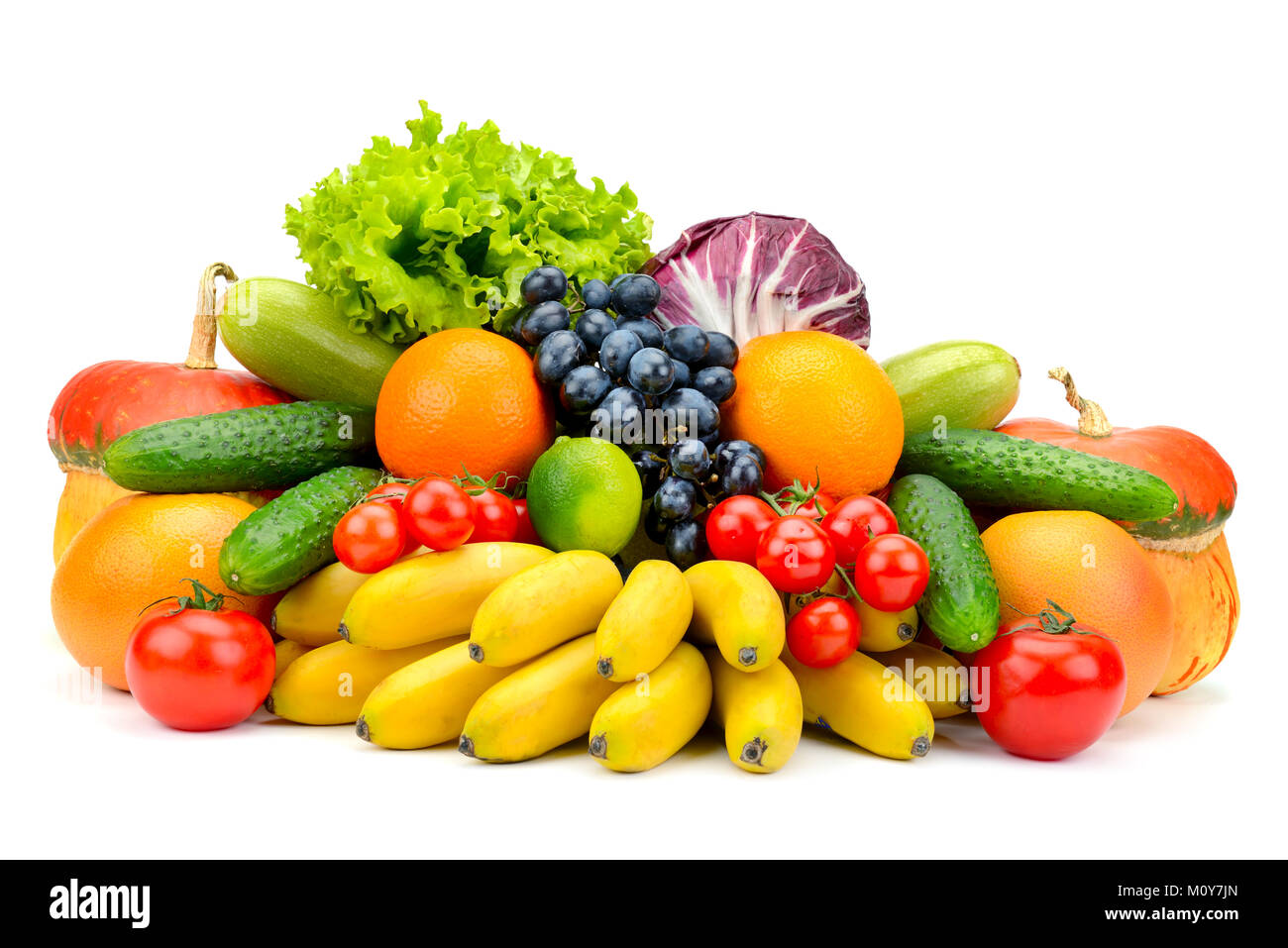 Kollektion frisches Obst und Gemüse isoliert auf weiss Stockfoto