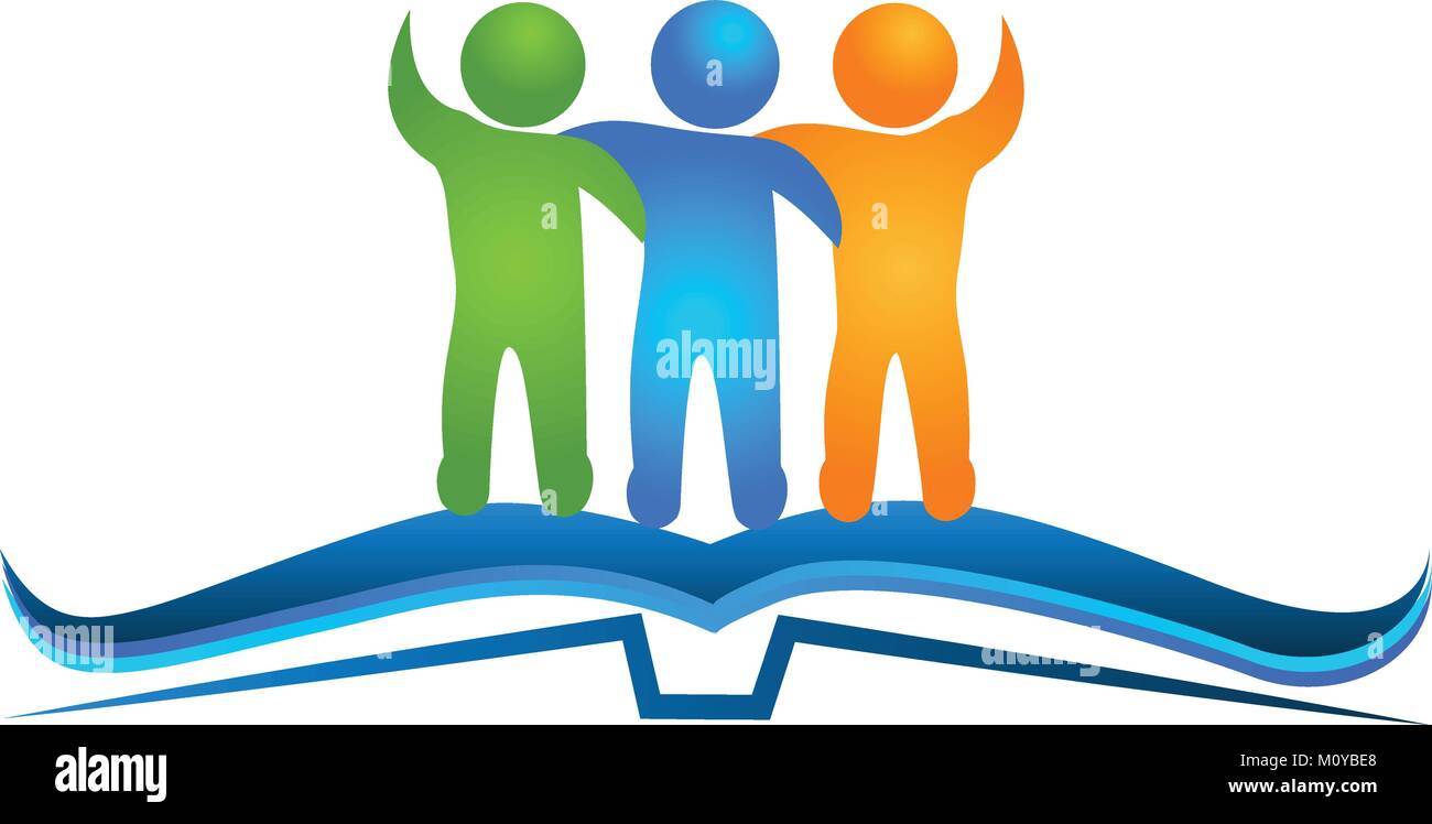 Buch und Freundschaft Menschen umarmen Logo-Symbol Vektorsymbol pädagogisches Symbol auf weißem Hintergrund Vorlage Stock Vektor