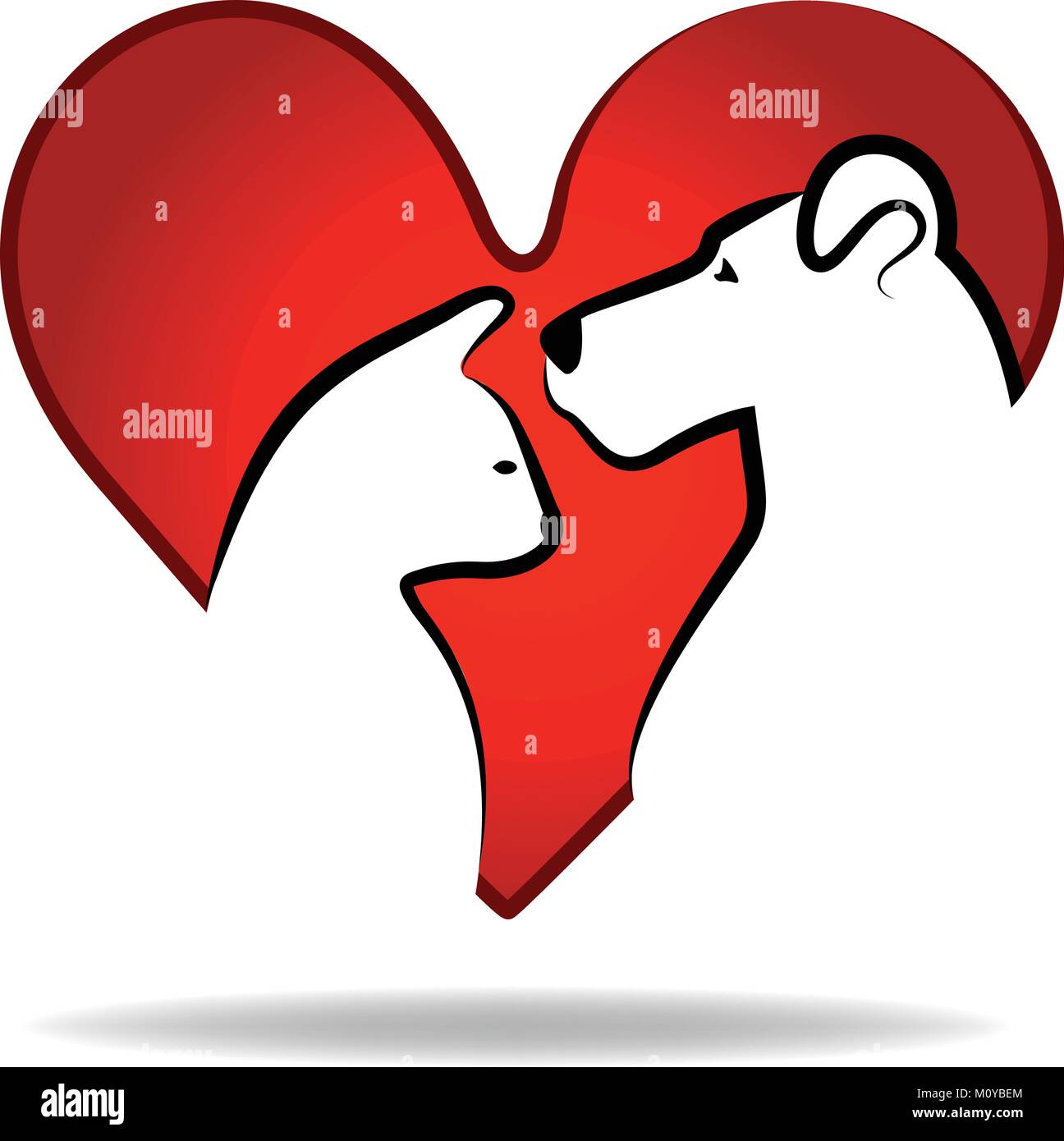 Katze und Hund zeichnen in einem roten Herzen Liebestiere Liebhaber Konzeptsymbol Logo Grafikdesign Vektor Stock Image Ai Hintergrundvorlage Stock Vektor