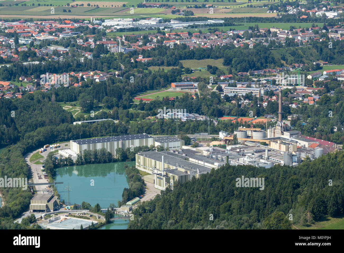 Luftaufnahme von Industrial Estate, Schongau, Bayern, Deutschland Stockfoto