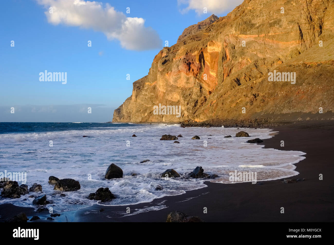 Schwarze Sandstrand Playa del Ingles, Valle Gran Rey, La Gomera, Kanarische Inseln, Spanien Stockfoto