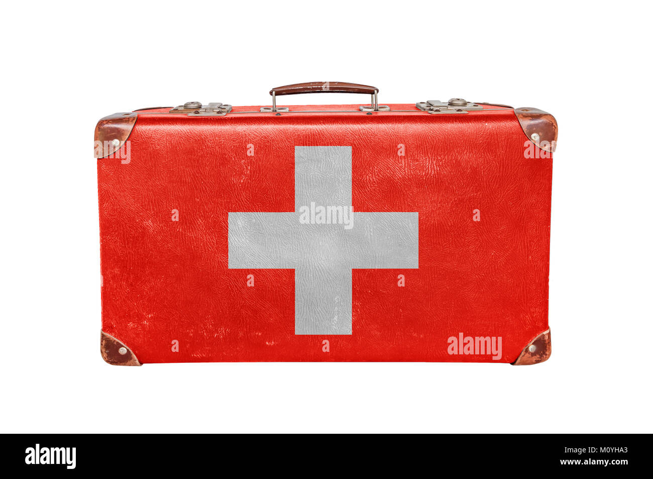 Vintage Koffer mit der Schweiz Flagge Stockfotografie - Alamy