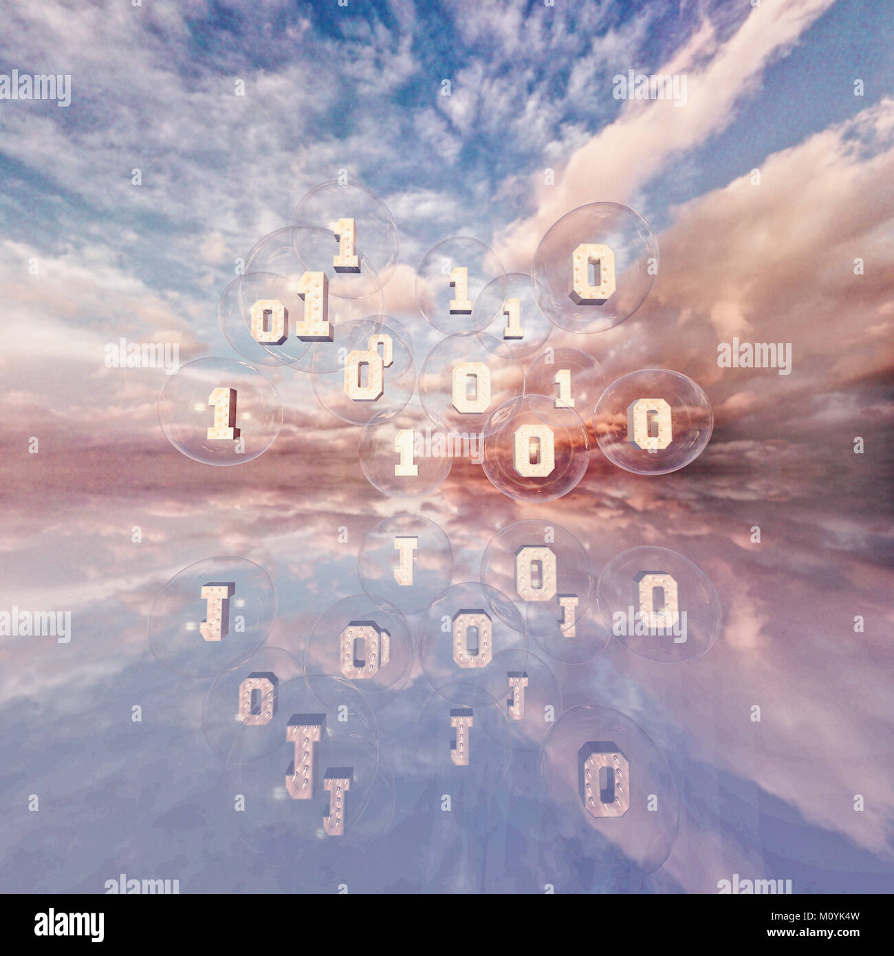 Reflexion der binäre Code floating in Sky Stockfoto