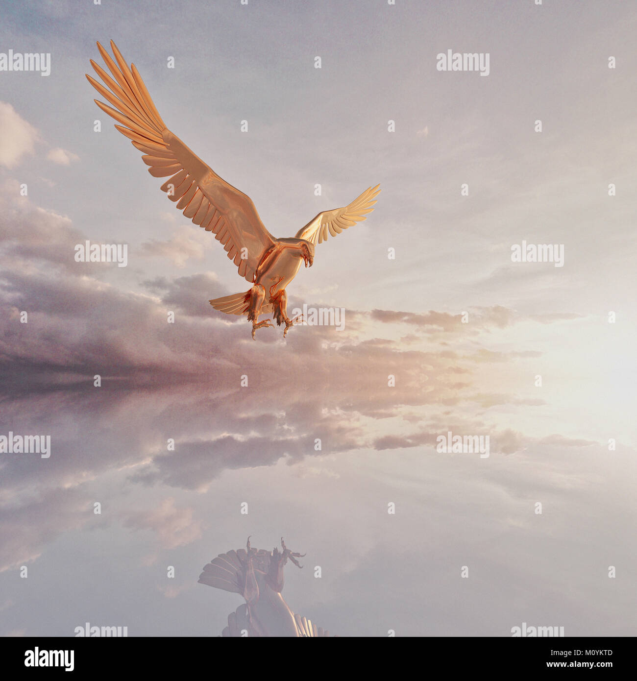 Reflexion der Adler fliegen in Wolken Stockfoto