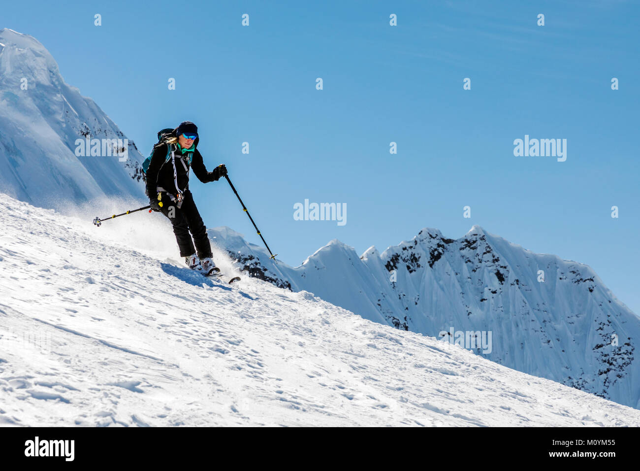 Alpine ski Bergsteiger ski Downhill; Nansen Island; Antarktis Stockfoto
