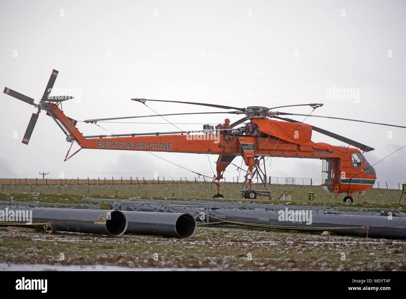 Erickson, Kran bei Drumuir Wind Farm in der Nähe von Keith in Moray. Stockfoto