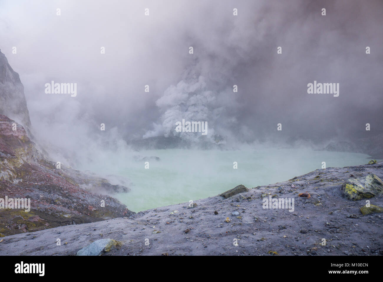 Eine Schwefelsäure Krater auf dem aktiven Vulkan, White Island, Neuseeland Stockfoto