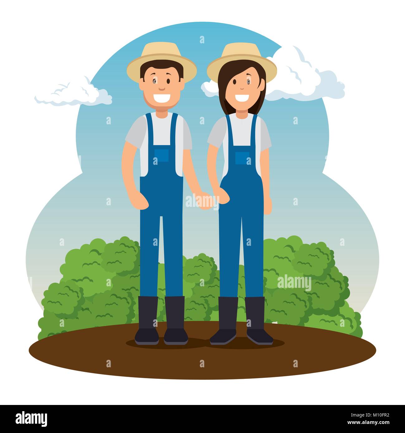 Landwirt Gärtner cartoon Menschen junge männliche und weibliche Figuren