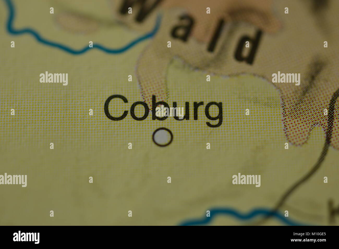 Name der Stadt Coburg, Deutschland, auf der Karte Stockfoto