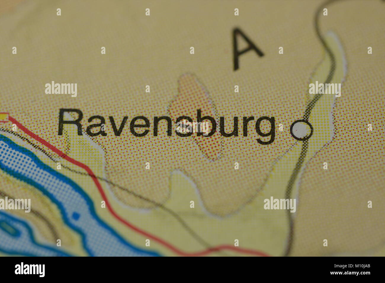 Name der Stadt Ravensburg, Deutschland, auf der Karte Stockfoto