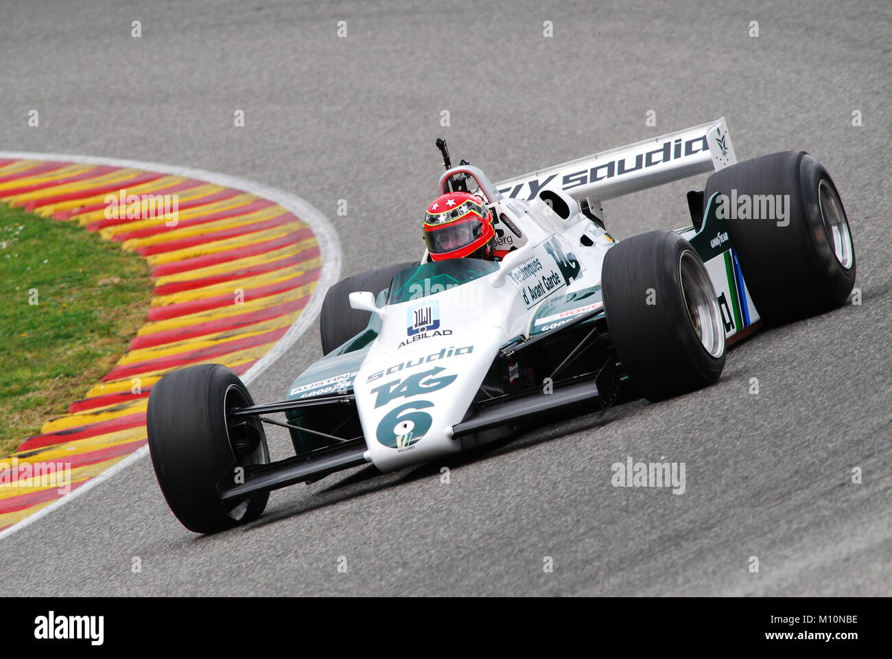Mugello am 1. April 2007: Unbekannte laufen auf klassische F1-Wagen 1982 Williams FW08 auf Mugello in Italien in Mugello Historic Festival. Stockfoto