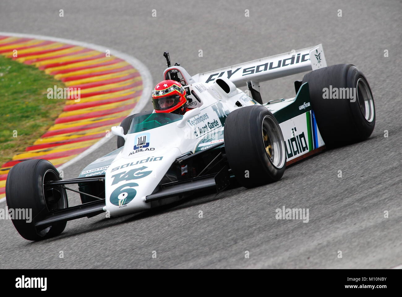 Mugello am 1. April 2007: Unbekannte laufen auf klassische F1-Wagen 1982 Williams FW08 auf Mugello in Italien in Mugello Historic Festival. Stockfoto