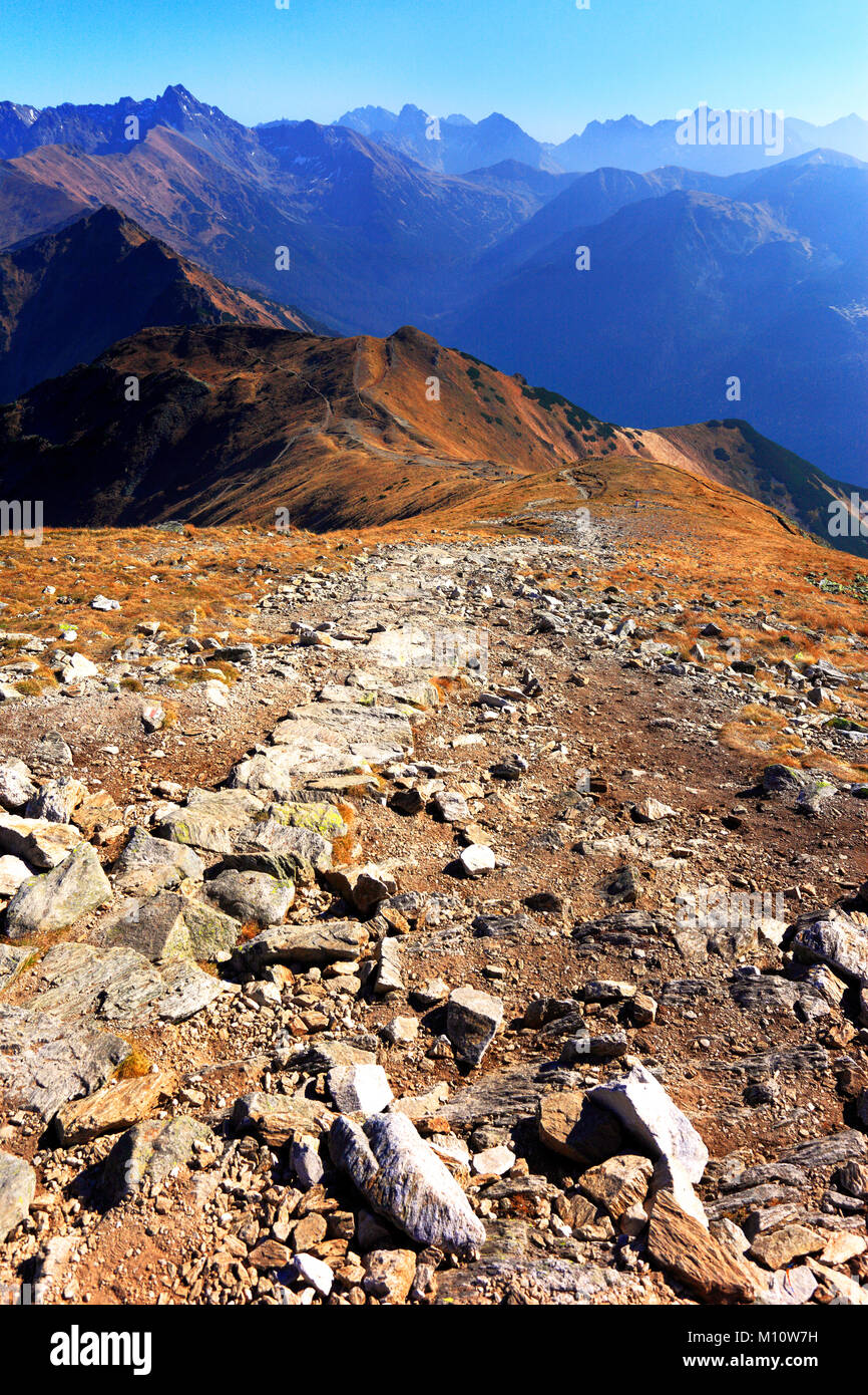 Polen, Tatra, Zakopane-Pass unter Kopa Kondracka, Goryczkowa Czuba, Zolta Turnia, Swinica, Koprowy und Hruby peaks mit Westlichen Tatra in Stockfoto