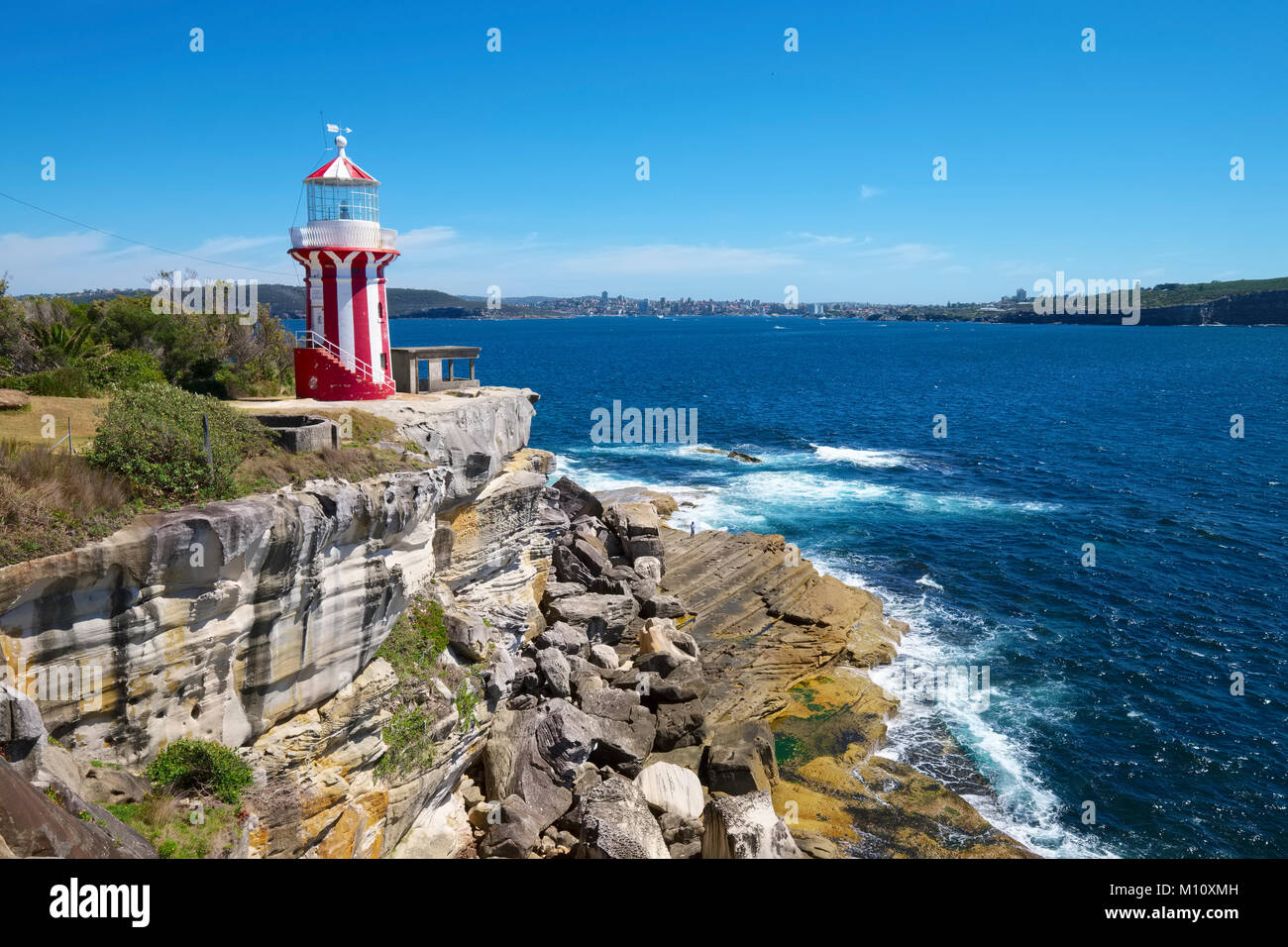 Ansicht der Hornby Leuchtturm, North Head und Manly, South Head, Watsons Bay, Sydney, Australien. Stockfoto