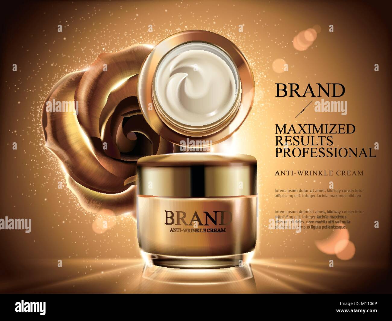 Anti Falten Creme Ads Kosmetische Creme Jar Mockup Mit Burst Licht Glitzert Und Golden Rose Und Hintergrund Im 3d Bild Stock Vektorgrafik Alamy