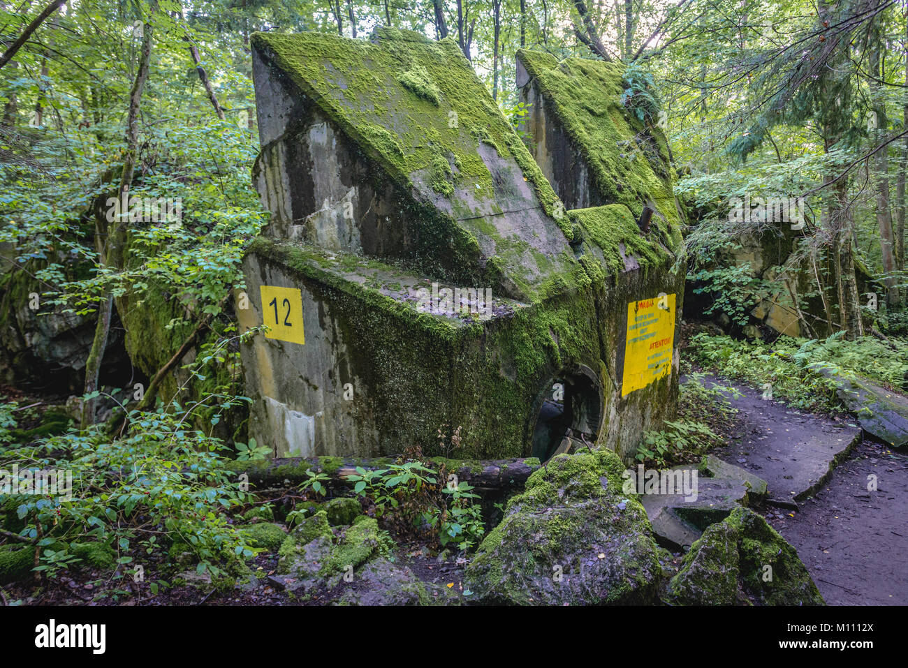 Luftschutzkeller in Wolf's Lair - der Sitz von Adolf Hitler und die NS-Oberkommando der Streitkräfte im Zweiten Weltkrieg in der Nähe von Gierloz Dorf, Polen Stockfoto