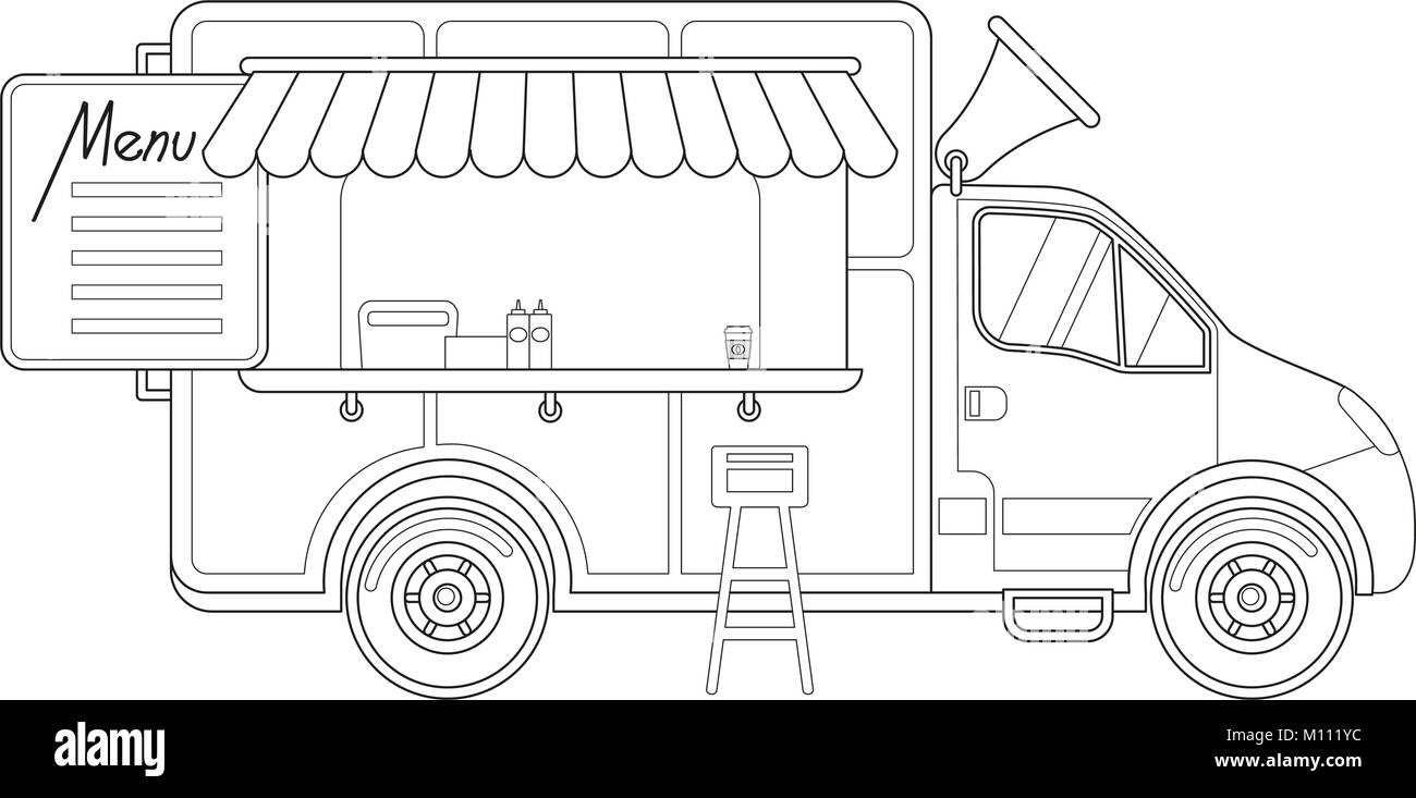 Schwarze und weiße Lieferwagen Seite im Menü Ansicht/stuhl Poster. Stock Vektor