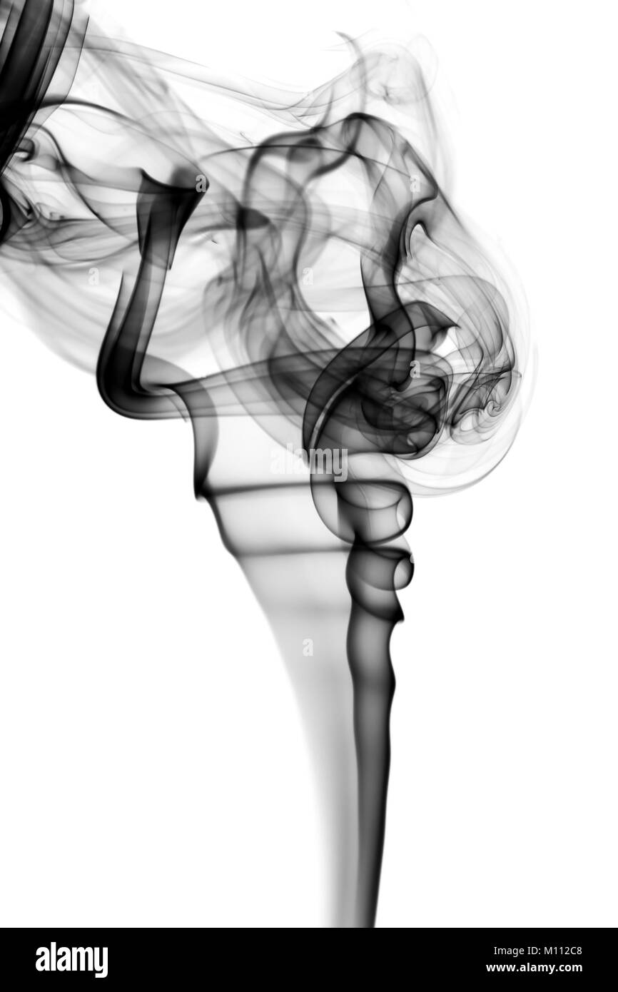 Schwarzer Rauch abstrakte Muster über dem weißen Hintergrund Stockfoto