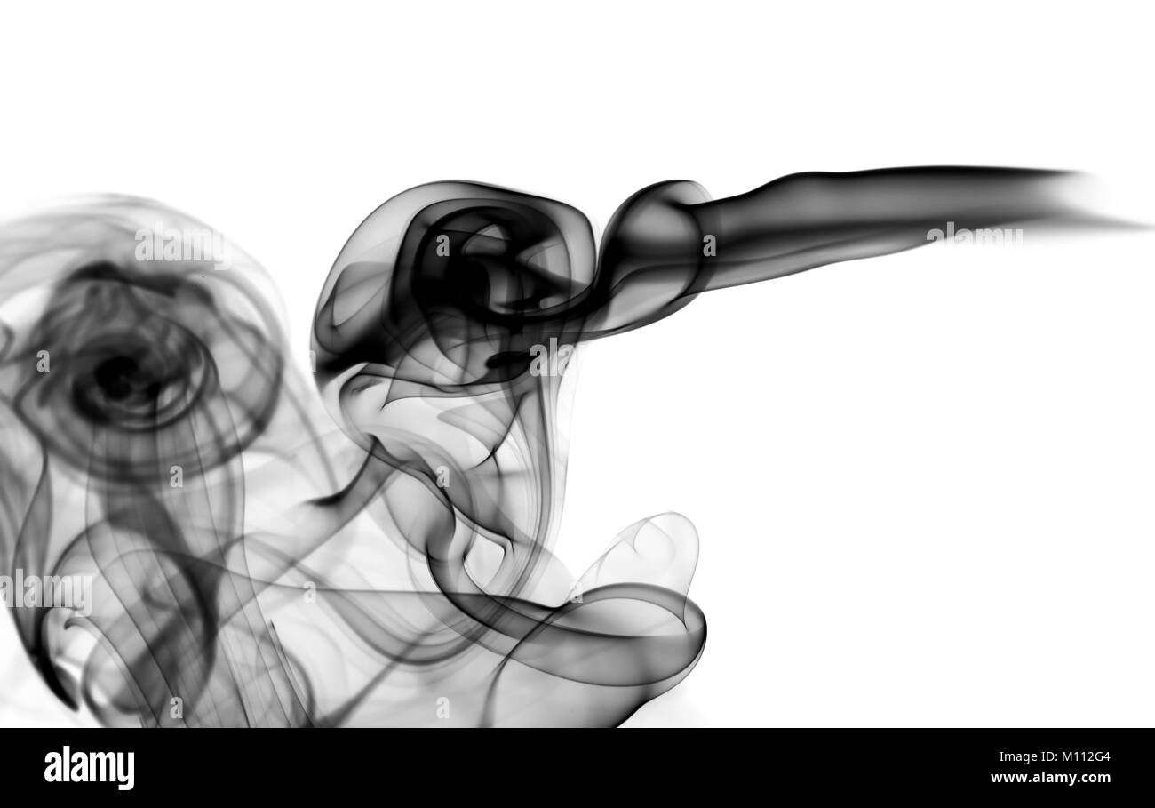 Abstrakte schwarze Rauch Form über dem weißen Hintergrund Stockfoto